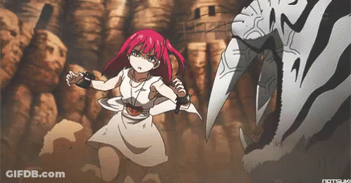 A Cartoon Of A Girl With Red Hair Fighting A Zebra GIF