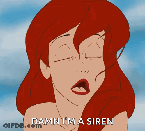 A Cartoon Of A Girl With Red Hair Saying " Damn I 'M A Siren " GIF