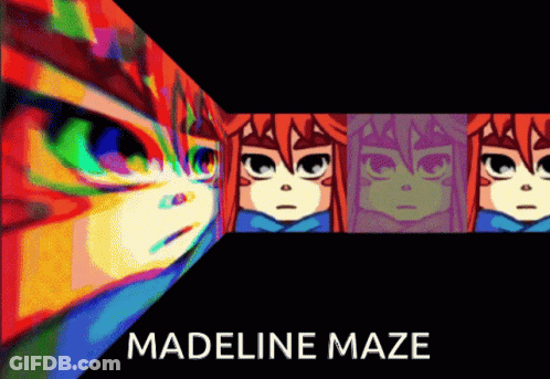 A Cartoon Of A Girl With The Name Madeline Maze On The Bottom GIF