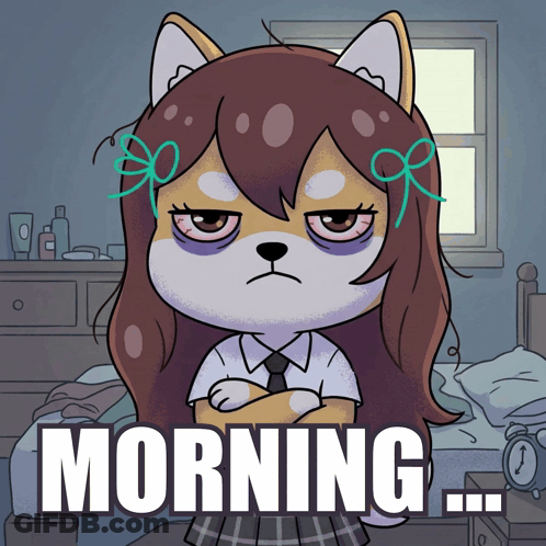 A Cartoon Of A Girl With The Word Morning On The Bottom Right GIF