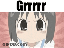 A Cartoon Of A Girl With The Words Grrrr On Top Of Her Head . GIF