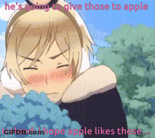 A Cartoon Of A Girl With The Words He 'S Going To Give Those To Apple Iceland Hope Apple Likes These GIF