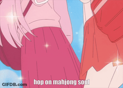 A Cartoon Of A Girl With The Words Hop On Mahjong Soul GIF
