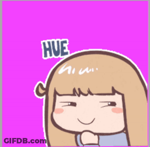 A Cartoon Of A Girl With The Words Hue Hue Hue On Her Head GIF