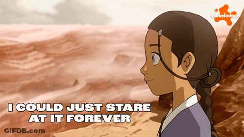 A Cartoon Of A Girl With The Words " I Could Just Stare At It Forever " Below Her GIF