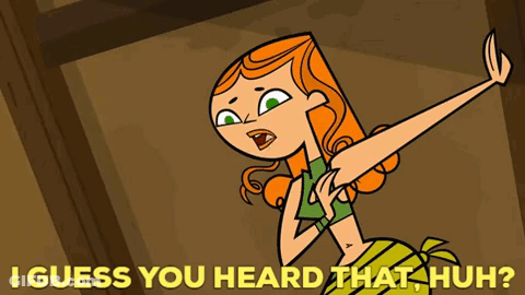 A Cartoon Of A Girl With The Words " I Guess You Heard That Huh " Below Her GIF