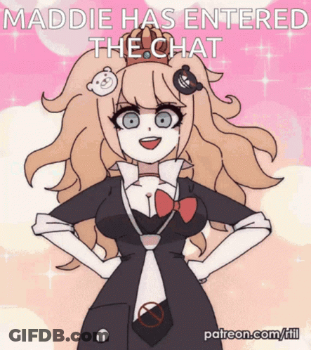 A Cartoon Of A Girl With The Words Maddie Has Entered The Chat At The Bottom GIF