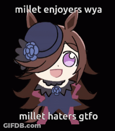 A Cartoon Of A Girl With The Words Millet Enjoyers Wya Millet Haters Gtfo At The Bottom GIF