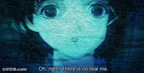 A Cartoon Of A Girl With The Words Oh Right There Is No Real Me GIF