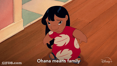 A Cartoon Of A Girl With The Words Ohana Means Family GIF