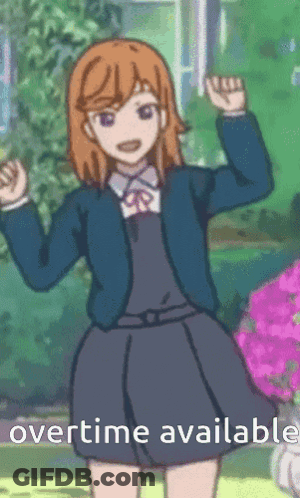 A Cartoon Of A Girl With The Words Overtime Available Written Below Her GIF