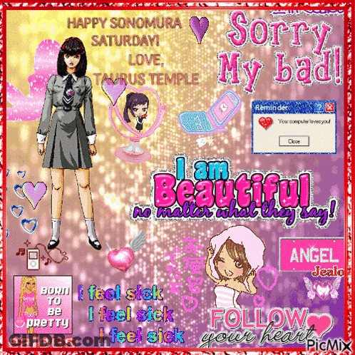 A Cartoon Of A Girl With The Words Sorry My Bad On It GIF