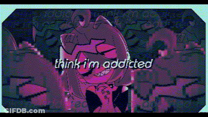 A Cartoon Of A Girl With The Words Think I 'M Addicted GIF