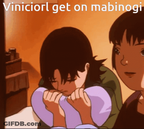 A Cartoon Of A Girl With The Words " Viniciorl Get On Mabinogi " GIF
