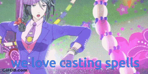 A Cartoon Of A Girl With The Words " We Love Casting Spells " GIF