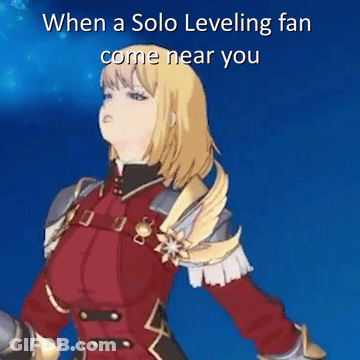 A Cartoon Of A Girl With The Words When A Solo Leveling Fan Come Near You . GIF