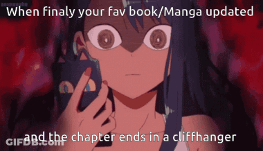 A Cartoon Of A Girl With The Words When Finally Your Fav Book Manga Updated GIF