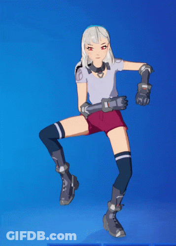 A Cartoon Of A Girl With White Hair And Red Eyes GIF