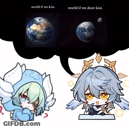 A Cartoon Of A Girl With Wings And A Speech Bubble That Says World If We Kiss And World If We Don T Kiss GIF