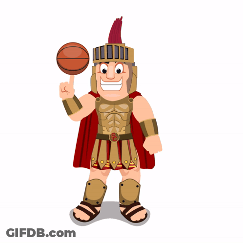 A Cartoon Of A Gladiator Holding A Basketball On His Finger GIF