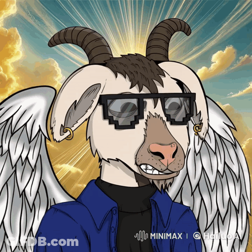 A Cartoon Of A Goat Wearing Sunglasses And Wings GIF
