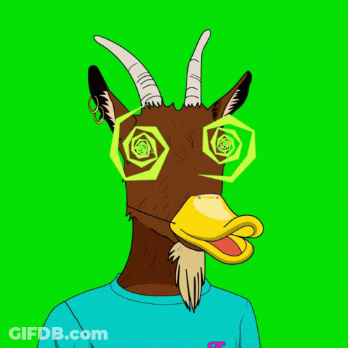 A Cartoon Of A Goat With A Duck Head And A Spiral In Its Eyes GIF