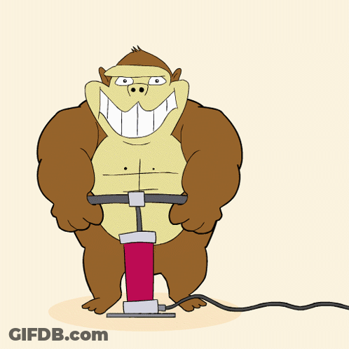 A Cartoon Of A Gorilla Holding A Red Air Pump GIF