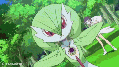 A Cartoon Of A Green And White Pokemon With A Purple Eye GIF