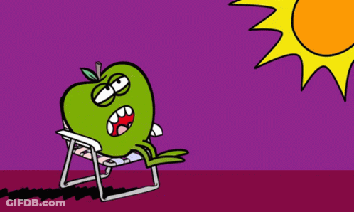 A Cartoon Of A Green Apple Sitting In A Chair GIF