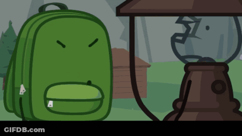 A Cartoon Of A Green Backpack And A Lantern GIF