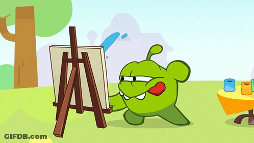 A Cartoon Of A Green Monster Holding An Easel GIF