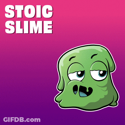 A Cartoon Of A Green Slime With Stoic Slime Written Above It GIF
