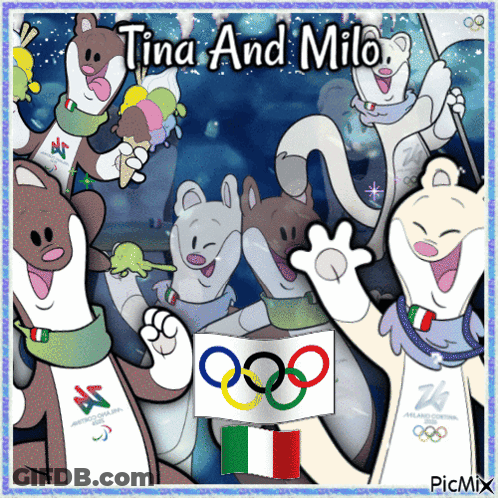 A Cartoon Of A Group Of Animals With The Name Tina And Milo On The Bottom GIF