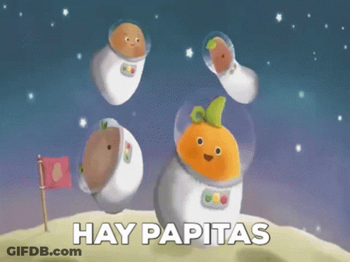 A Cartoon Of A Group Of Astronauts With The Words Hay Papitas Written Below Them GIF
