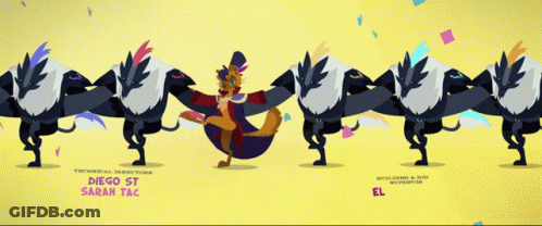 A Cartoon Of A Group Of Birds With The Technical Director Diego Stoliar And Sarah Tachibana GIF