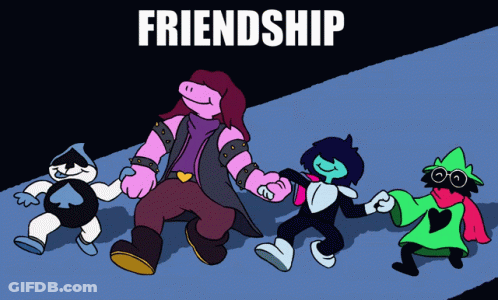 A Cartoon Of A Group Of Cartoon Characters With The Word Friendship Above Them GIF