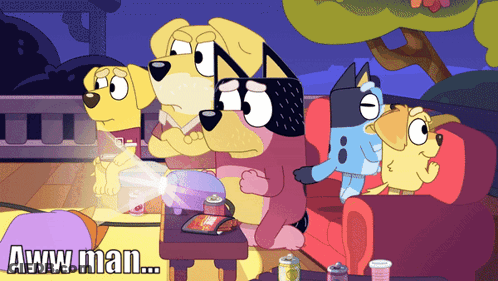 Cartoon Dogs Sitting On Couch Aww Man GIF