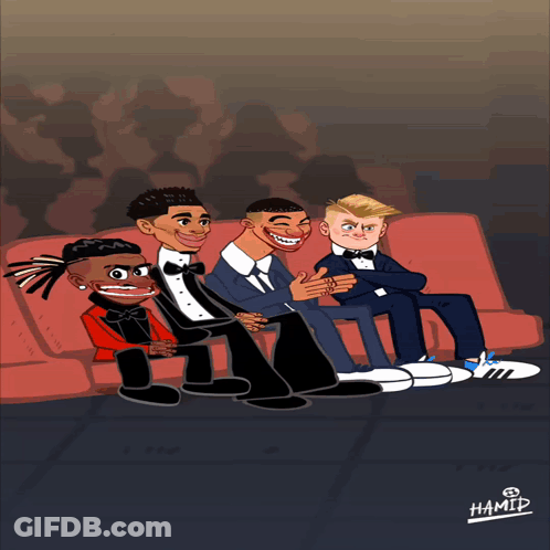 A Cartoon Of A Group Of Men Sitting On A Couch With The Name Hamid On The Bottom GIF