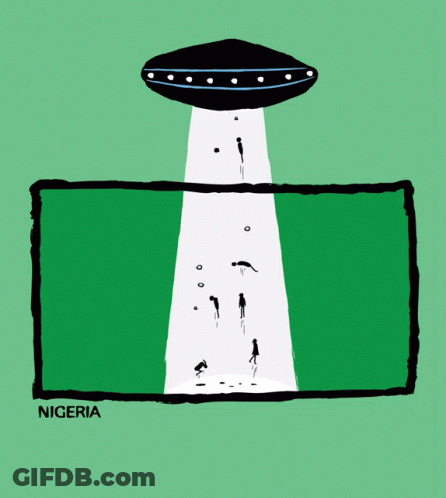 A Cartoon Of A Group Of People Being Abducted By An Ufo From Nigeria GIF