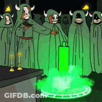 A Cartoon Of A Group Of People In Green Robes GIF