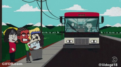 A Cartoon Of A Group Of People Standing On A Sidewalk In Front Of A Bus With Lildoge18 Written On The Bottom GIF