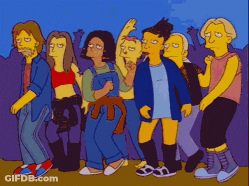 A Cartoon Of A Group Of People Standing Together GIF