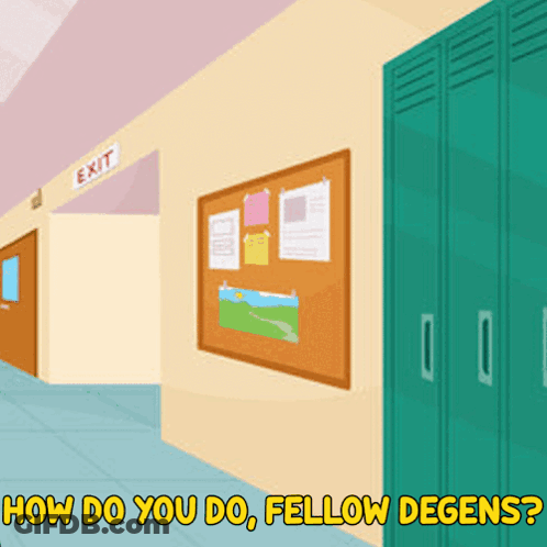 A Cartoon Of A Hallway With The Words How Do You Do Fellow Degens Below It GIF
