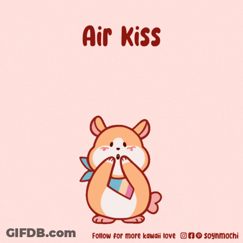 A Cartoon Of A Hamster Blowing A Kiss With The Words Air Kiss Above It GIF