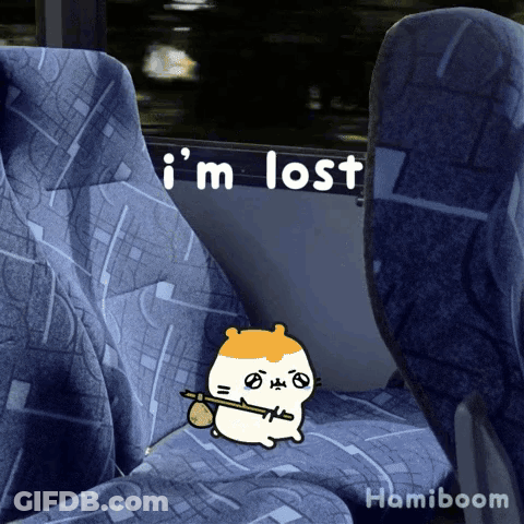 A Cartoon Of A Hamster On A Bus With The Words " I 'M Lost " On The Window GIF