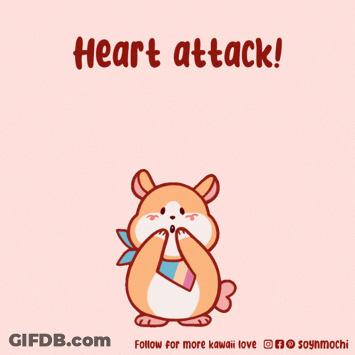 A Cartoon Of A Hamster Surrounded By Hearts With The Words Heart Attack Below It GIF