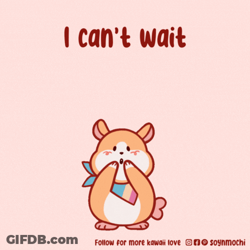 A Cartoon Of A Hamster Surrounded By Hearts With The Words " I Can 'T Wait " GIF