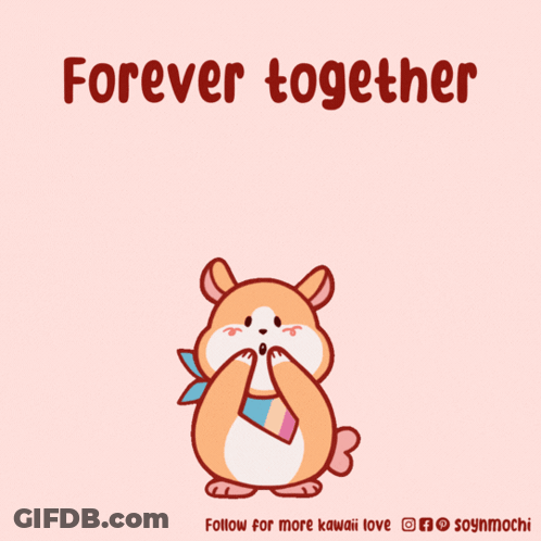 A Cartoon Of A Hamster Surrounded By Pink Hearts And The Words Forever Together GIF