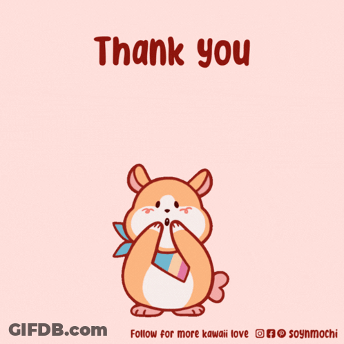 A Cartoon Of A Hamster Surrounded By Pink Hearts And The Words Thank You GIF