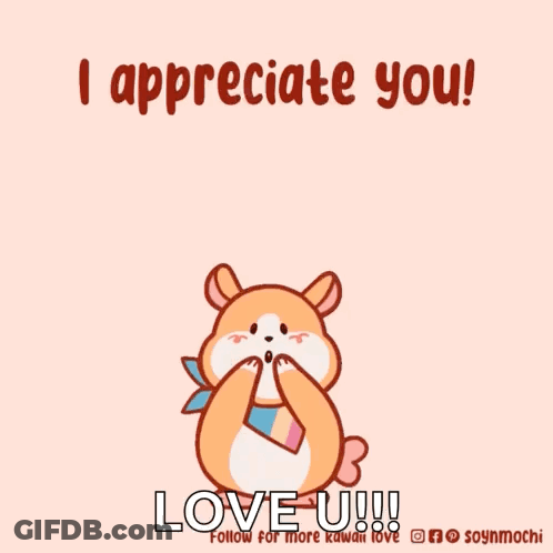 A Cartoon Of A Hamster Surrounded By Pink Hearts Says I Appreciate You GIF